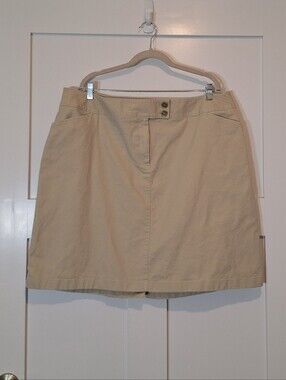 J. Jill Cotton Stretch A Line Midi Skirt Beige Pockets Dbl Button Zip Size 24W